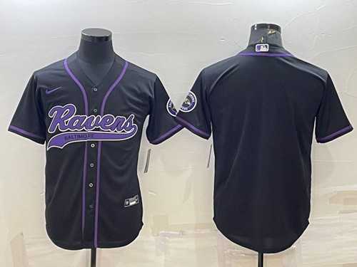Mens Baltimore Ravens Blank Black With Patch Cool Base Stitched Baseball Jersey->baltimore ravens->NFL Jersey